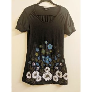 Self Esteem Black Top With Flowers Short Sleeve